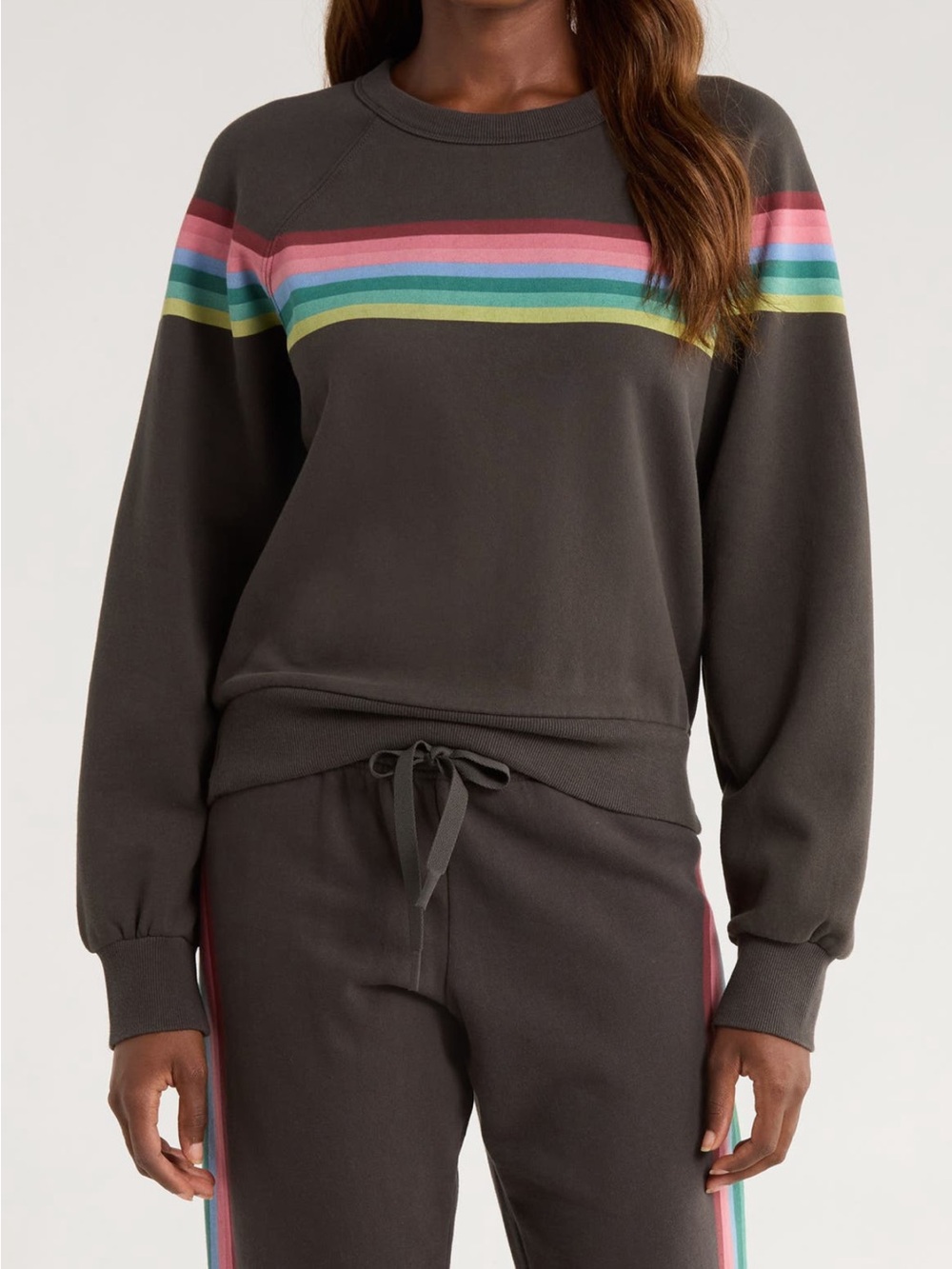 Marine Layer Cloud 9 Pullover Sweatshirt with Rainbow Stripe